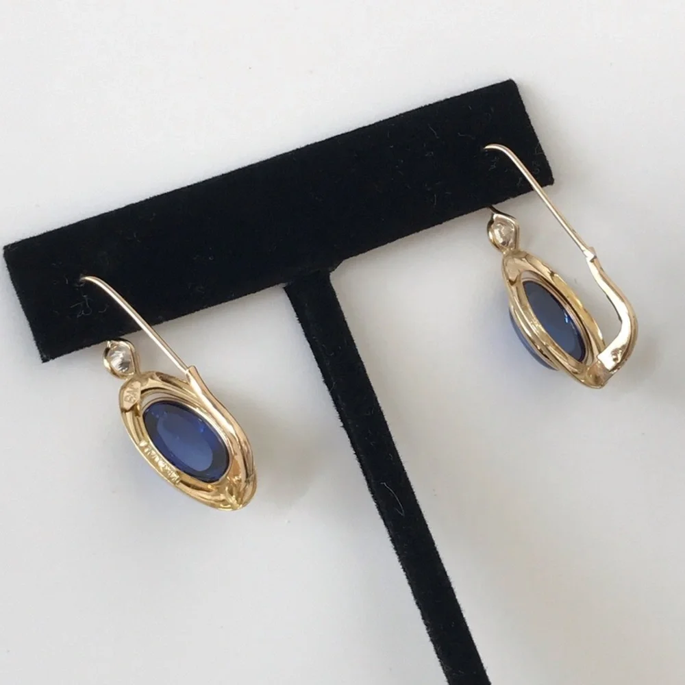 Yulia ONLY 14K Italian Yellow Gold Pomelatto style earrings with blue sapphires - Picture 9 of 13